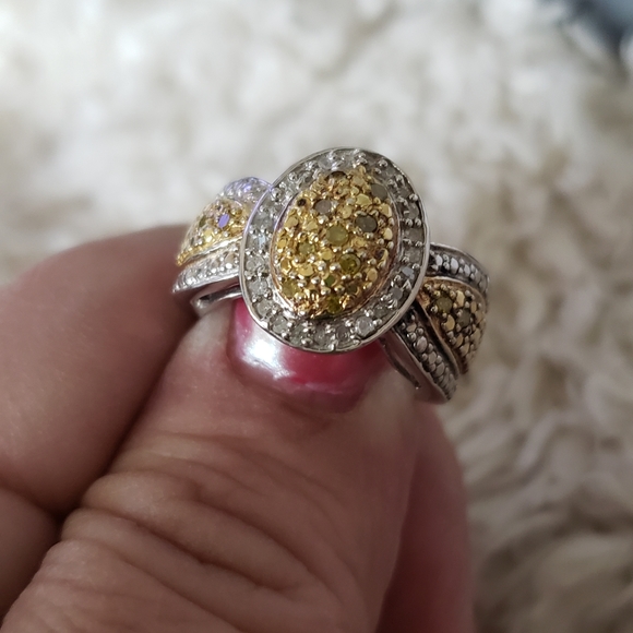 Sz 5, Yellow & White Diamond Ring, 925 Silver, TGW 0.25 Carats, NWT - Picture 3 of 11